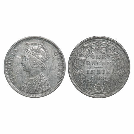 Victoria Queen, Silver, Rupee, 1862, Bombay Mint, C/II/1/2, Earlier dies re used by erasin