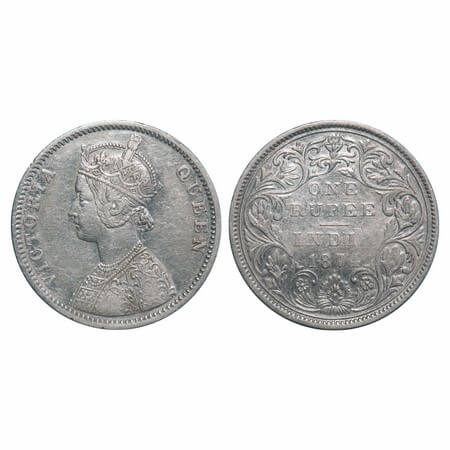 Victoria Queen, Silver, Rupee, 1874, Bombay Mint, A2/II, Dot, Dot above tip of bottom flow