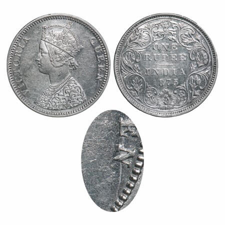 Victoria Queen, Silver, Rupee, 1875, Bombay Mint, C1/II, Dot, Struck through Error below a