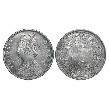 Victoria Queen, Silver, Rupee, 1875, Bombay Mint, A2/II, Dot, With a 'J' underneath a cres