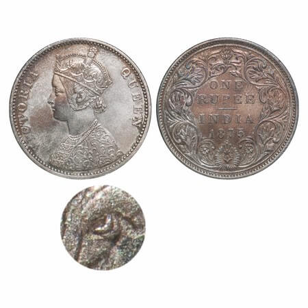 Victoria Queen, Silver, Rupee, 1875, Bombay Mint, A2/II, Dot, With 2 'J's'. F. Prid Unlist