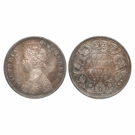 Victoria Queen, Silver, Rupee, 1876, Bombay Mint, A2/II, Dot. F. Prid 147. GK 430. Brillia