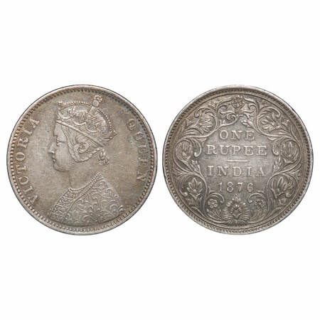 Victoria Queen, Silver, Rupee, 1876, Bombay Mint, A2/II, Dot. F. Prid 147. GK 430. About U