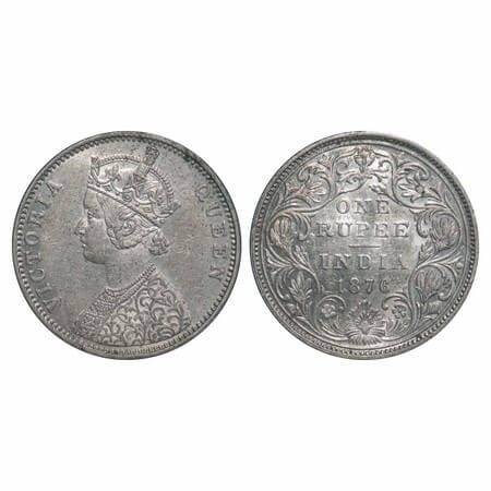 Victoria Queen, Silver, Rupee, 1876, Baombay Mint, A2/II, Dot. F. Prid 147. GK 430. About 