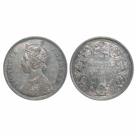Victoria Empress, Silver, Rupee, 1877, Bombay Mint, A2/II, Dot. F. Prid 149. GK 435. Uncir