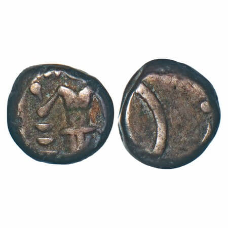 Madras Presidency, Silver Double Fanam, 1.80g, (1764-1807 AD, 3rd Issue), Obv: A single di