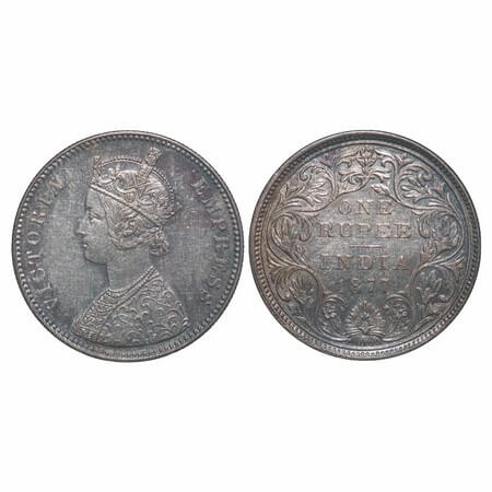 Victoria Empress, Silver, Rupee, 1877, Bombay Mint, A3/II, Dot. F. Prid Unlisted. GK 437.U