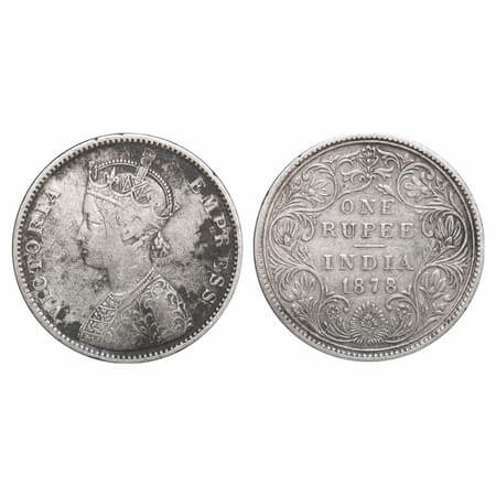 Victoria Empress, Silver, Rupee, 1878, Bombay Mint, A3/II(i), No dot, Top hoof of inclined