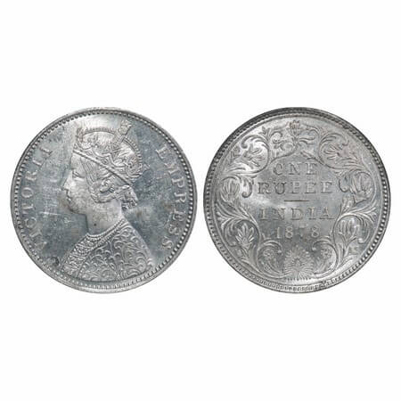 Victoria Empress, Silver, Rupee, 1878, Bombay Mint, A3/II(i), Dot. F. Prid 151. GK 451. Br