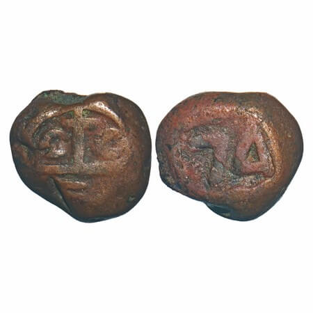 Madras Presidency, Copper Dudu/Ten Cash, 8.32g, (1691-1754 AD, Ist Issue), (1)74(4) AD, Ob