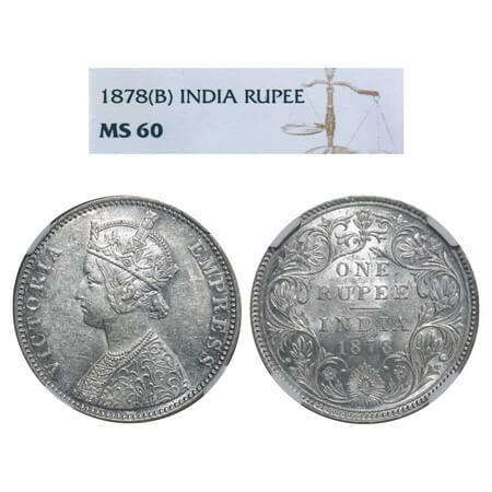 Victoria Empress, Silver, Rupee, 1878, Bombay Mint, A3/II(i), Dot. F. Prid 151. GK 451. NG