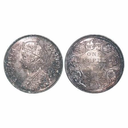 Victoria Empress, Silver, Rupee, 1878, Bombay Mint, A3/II(i), Dot. F. Prid 151. GK 451. Un