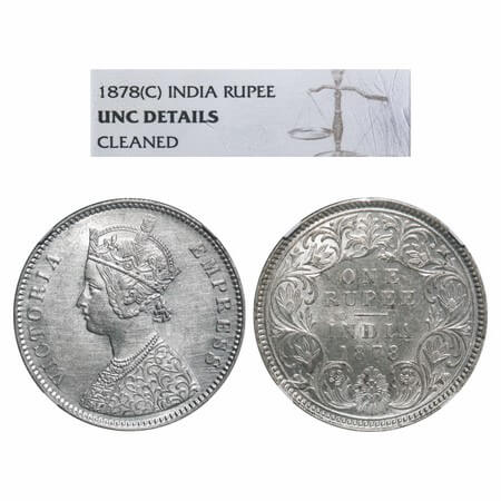 Victoria Empress, Silver, Rupee, 1878, Calcutta Mint, A1/I, No mint mark. F. Prid 116. GK