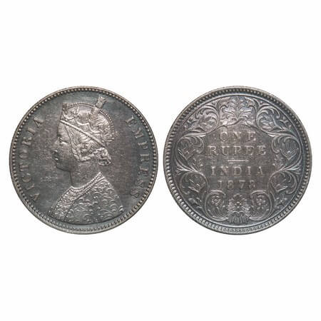 Victoria Empress, Silver, Rupee, 1878, Calcutta Mint, A1/I, No mint mark, Ghost on Rev. F.