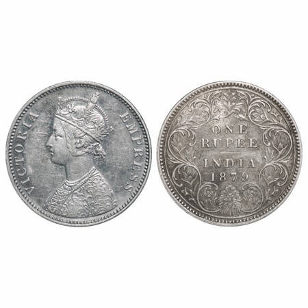 Victoria Empress, Silver, Rupee, 1879, Bombay Mint, A3/I, Dot. F. Prid 154. GK 460. About 