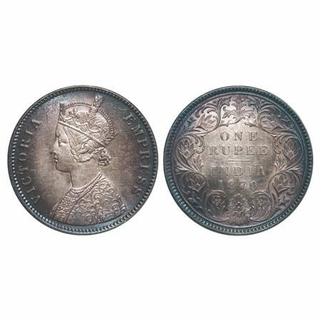 Victoria Empress, Silver, Rupee, 1879, Calcutta Mint, A1/I, 'C' incused. F. Prid 117. GK 4