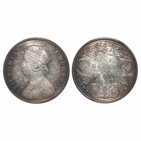 Victoria Empress, Silver, Rupee, 1880, Bombay Mint, A3/I, Dot. F. Prid 156. GK 466. Uncirc