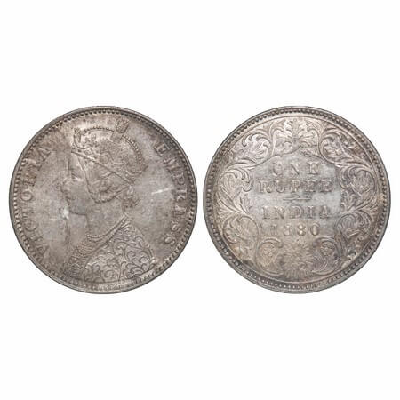 Victoria Empress, Silver, Rupee, 1880, Bombay Mint, A3/I, Dot. F. Prid 156. GK 466. Almost
