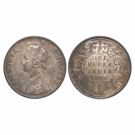 Victoria Empress, Silver, Rupee, 1880, Bombay Mint, A3/II(iv), Dot. F. Prid Unlisted. GK 4