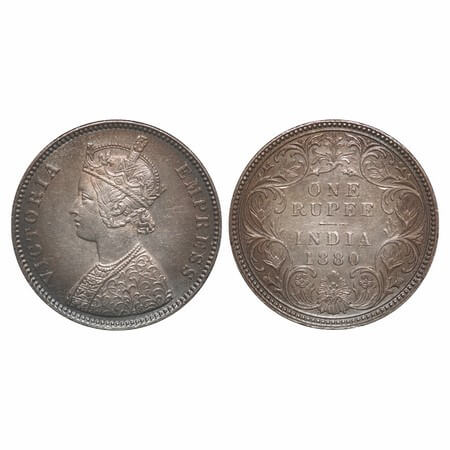 Victoria Empress, Silver, Rupee, 1880, Calcutta Mint, A1/I, 'C' incused. F. Prid 118. GK 4
