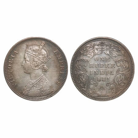 Victoria Empress, Silver, Rupee, 1881, Bombay Mint, A3/II(iv), Dot. F. Prid 157. GK 469. A