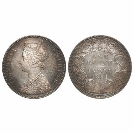 Victoria Empress, Silver, Rupee, 1881, Bombay Mint, A3/I, Dot. F. Prid 158. GK 470. Almost