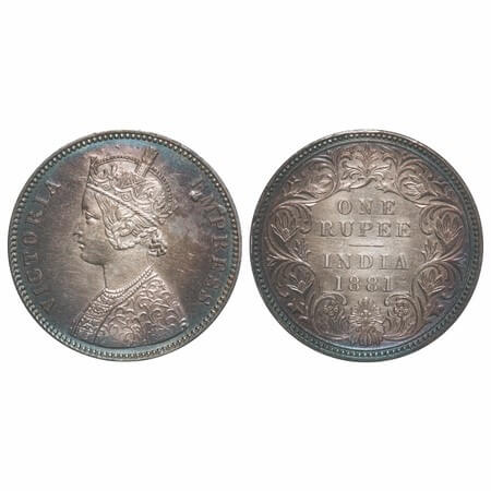 Victoria Empress, Silver, Rupee, 1881, Calcutta Mint, A1/I, 'C' incused. F. Prid 119. GK 4