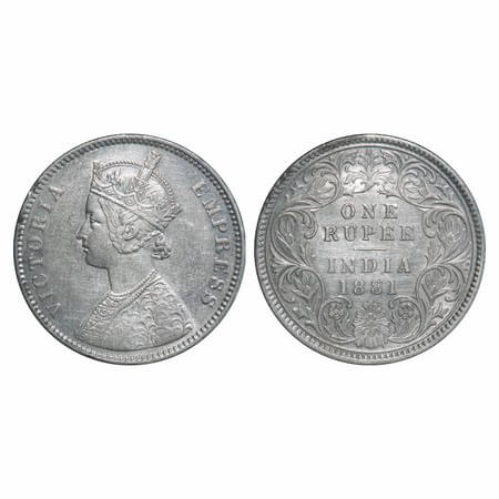 Victoria Empress, Silver, Rupee, 1881, Calcutta Mint, A1/I, 'C' incused. F. Prid 119. GK 4