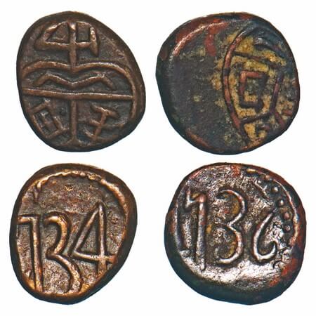 Madras Presidency, Copper Great Cash (2 Coins), 1.19g, 1734 & 1736 AD, Obv: Bale mark E I 