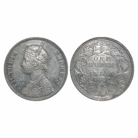 Victoria Empress, Silver, Rupee, 1882, Bombay Mint, A3/I, Dot, Ghost on Rev. F. Prid 160.
