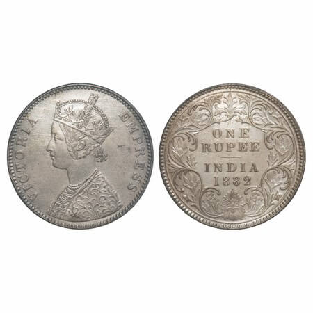 Victoria Empress, Silver, Rupee, 1882, Bombay Mint, A3/I, Dot. F. Prid 160. GK 474. Almost
