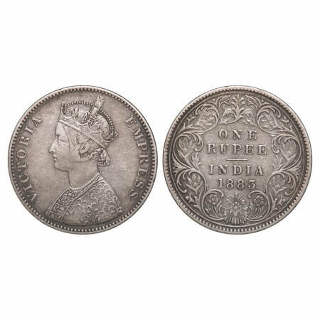 Victoria Empress, Silver, Rupee, 1883, Bombay Mint, A3/I, No dot. F. Prid 161. GK 476. Ver