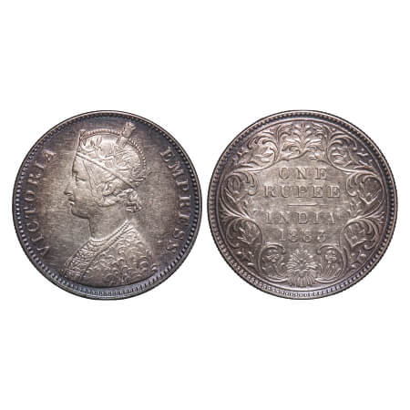 Victoria Empress, Silver, Rupee, 1883, Bombay Mint, A3/I, Dot. F. Prid 162. GK 477. Almost