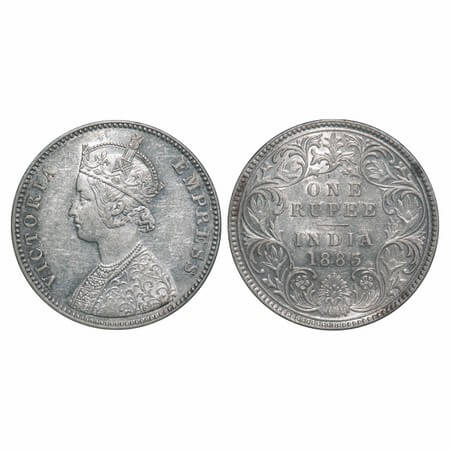 Victoria Empress, Silver, Rupee, 1883, Bombay Mint, A3/I, 'B' raised. F. Prid 164. GK 482.
