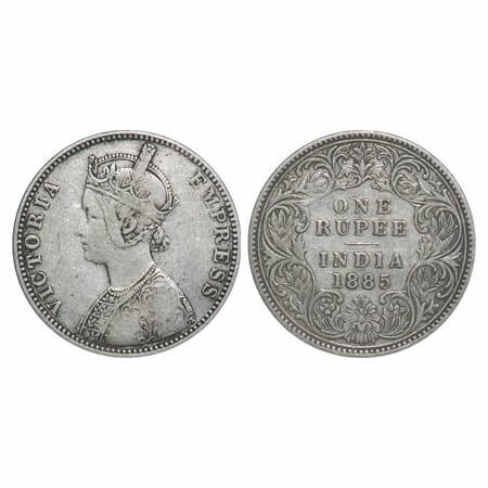 Victoria Empress, Silver, Rupee, 1885, A1(i)/I, 'B' raised, Mule, Transitional face from 1