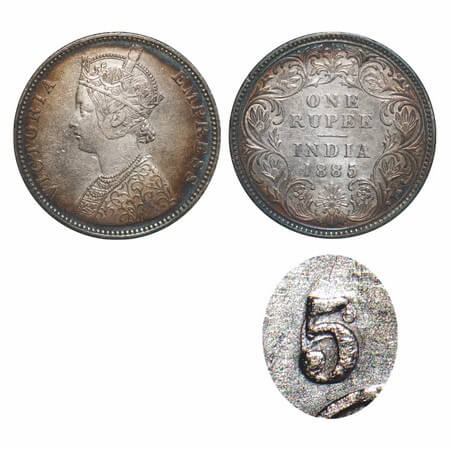Victoria Empress, Silver, Rupee, 1885, Bombay Mint, C2/I, 'B' incused, Traces of numeral 6