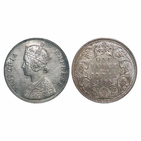 Victoria Empress, Silver, Rupee, 1885, Bombay Mint, A1(i)/II(i), 'B' raised. Obv of Calcut