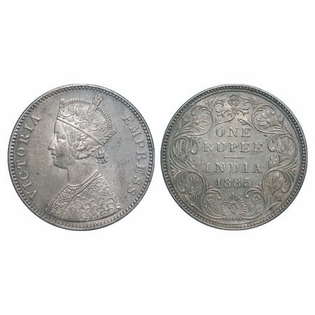 Victoria Empress, Silver, Rupee, 1885, Bombay Mint, A3/II(i), 'B' raised, Top stroke of nu