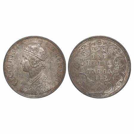 Victoria Empress, Silver, Rupee, 1885, Bombay Mint, A3/II(i), 'B' raised, Top stroke of nu