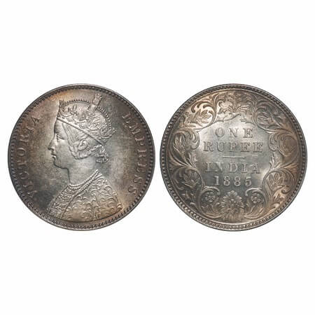 Victoria Empress, Silver, Rupee, 1885, Bombay Mint, A3/I, 'B' raised, Ghost on Rev. F. Pri