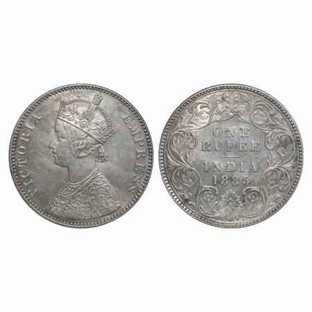 Victoria Empress, Silver, Rupee, 1885, Bombay Mint, A3/I, 'B' raised. F. Prid 169. GK 503.