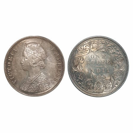 Victoria Empress, Silver, Rupee, 1885, Bombay Mint, C2/I, 'B' incused. F. Prid 170. GK 508