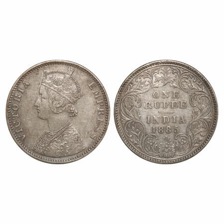 Victoria Empress, Silver, Rupee, 1885, Bombay Mint, C2/I, 'B' incused. F. Prid 170. GK 508