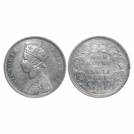 Victoria Empress, Silver, Rupee, 1885, Bombay Mint, C2(i)/I(i), 'B' raised. F. Prid Unlist