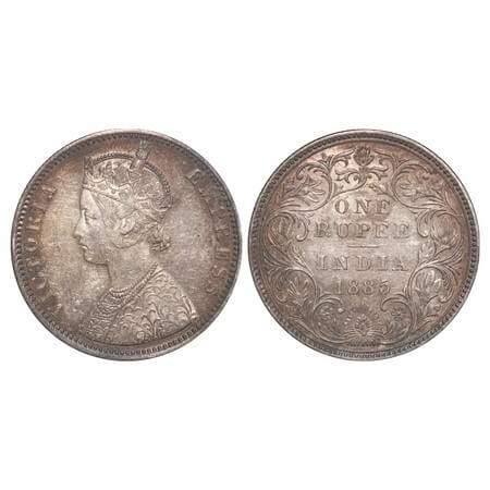 Victoria Empress, Silver, Rupee, 1885, Bombay Mint, C2/II(i), 'B' raised, Top stroke of nu
