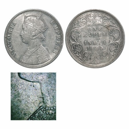 Victoria Empress, Silver, Rupee, 1885, Bombay Mint, C2/II(i), 'B' raised, Top stroke of nu
