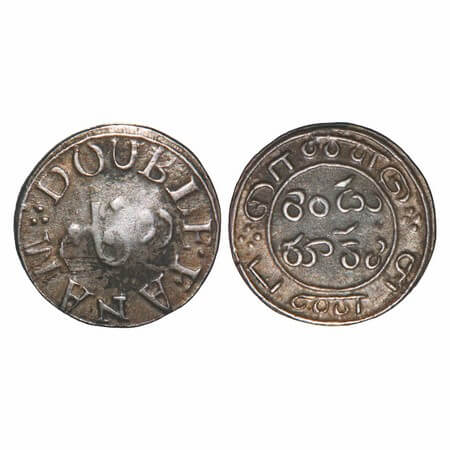 Madras Presidency, Silver Double Fanam, 1.84g, (1807 AD First Issue), Obv: 'Do Falam' in P