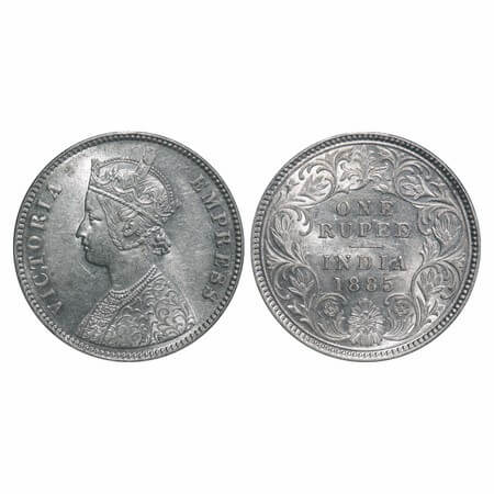 Victoria Empress, Silver, Rupee, 1885, Calcutta Mint, A1/I, 'C' incused, Top stroke of num