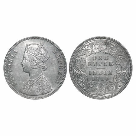 Victoria Empress, Silver, Rupee, 1885, Calcutta Mint, A1/I, 'C' incused, Top stroke of num