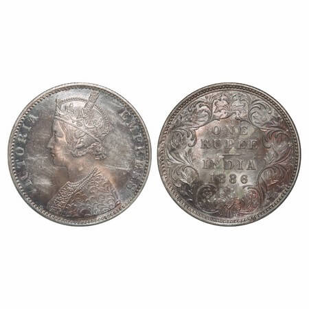 Victoria Empress, Silver, Rupee, 1886, Bombay Mint, C2/I(i), 'B' incused. F. Prid Unlisted